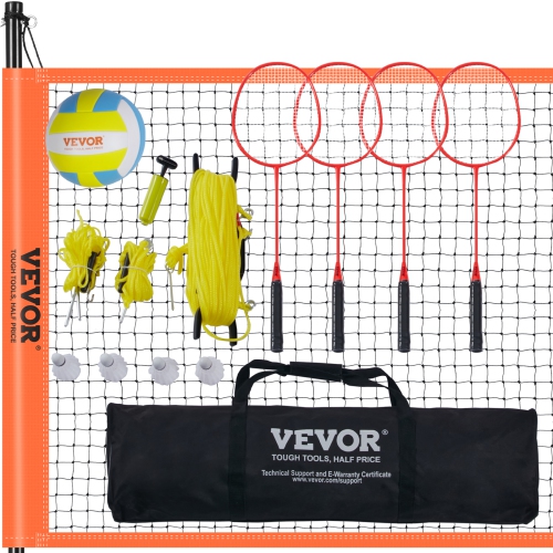 VEVOR  Volleyball And Badminton Set, Outdoor Portable Badminton Net, Adjustable Height Steel Poles, Professional Combo Set \w Pvc Volleyball, Pump