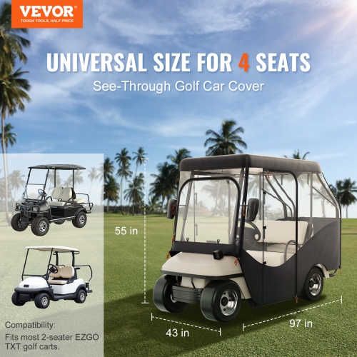 VEVOR Golf Cart Enclosure, 420D Polyester Driving Enclosure with 4-Sided Transparent Windows,4 Passenger Club Car Covers Universal Fits for Most