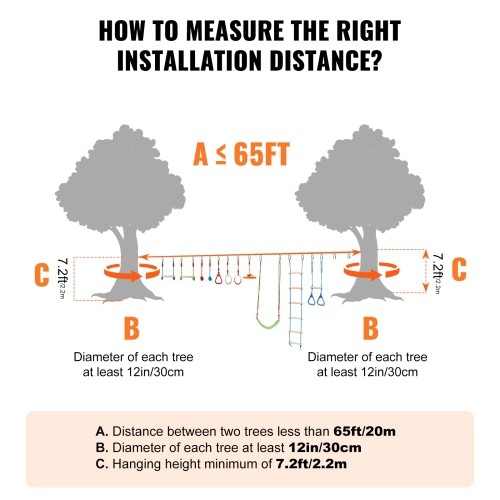 VEVOR Ninja Warrior Obstacle Course for Kids, 2 x 65 ft Weatherproof Slacklines, 500lbs Weight Capacity Monkey Line, Outdoor Playset Equipment,