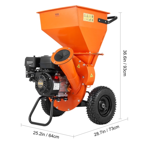 VEVOR Wood Chipper Shredder Mulcher, 7HP Heavy Duty Gas Powered Engine, 3” Max Diameter 212cc 4.1 kW, 4-Stroke 3-in-1 Woodchipper, Fast Chipping