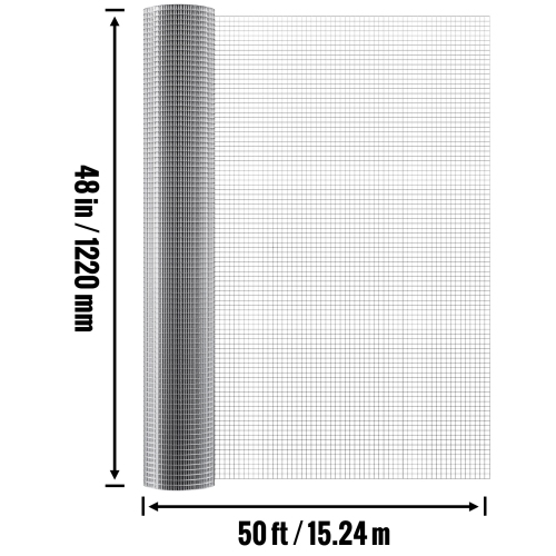 VEVOR 1/2 inch 48in x 50 ft Hardware Cloth, 19 Gauge, Hot Dipped Galvanized Wire Mesh Roll, Chicken Wire Fencing, Wire Mesh for Rabbit Cages, Garden,