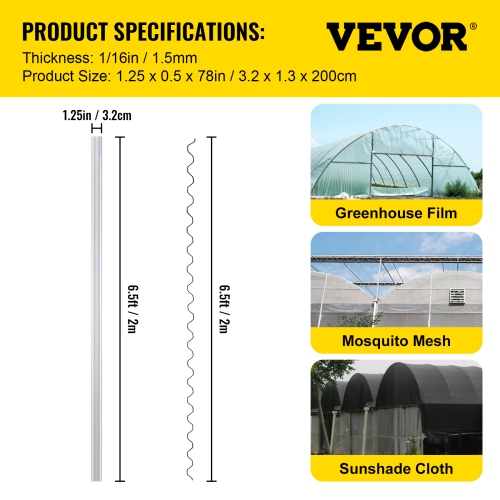 VEVOR 6.56ft Spring Wire and Lock Channel, Spring Lock & U-Channel Bundle for Greenhouse, 20 Packs PE Coated Spring Wire & Aluminum Alloy Channel,