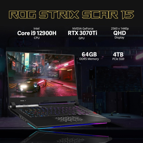Refurbished - ASUS ROG Strix Scar 15.6" 240Hz QHD Gaming Laptop, Intel i9 12900H, 64GB DDR5 RAM, 4TB SSD, RGB Backlit Keyboard, NVIDIA GeForce RTX