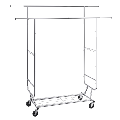 VEVOR Heavy Duty Clothes Rack, Double Hanging Rod Clothing Garment Rack for Hanging Clothes, Adjustable Height and Extendable Length Clothing Rack ,