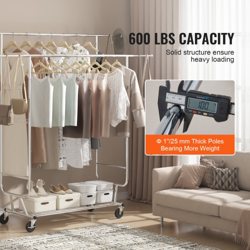 VEVOR Heavy Duty Clothes Rack, Double Hanging Rod Clothing Garment Rack for Hanging Clothes, Adjustable Height and Extendable Length Clothing Rack ,