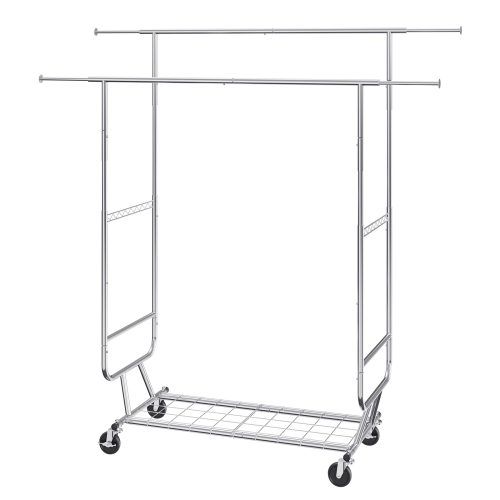VEVOR Heavy Duty Clothes Rack, Double Hanging Rod Clothing Garment Rack for Hanging Clothes, Adjustable Height and Extendable Length Clothing Rack ,