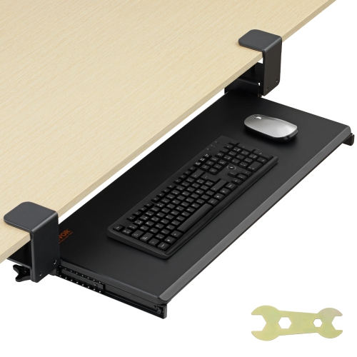 VEVOR 26.8 x 11 inch Clamp on Keyboard Tray Under Desk, Desk Keyboard Tray Slide out with Sturdy No-drill C Clamp Mount, Large Slide-out Computer