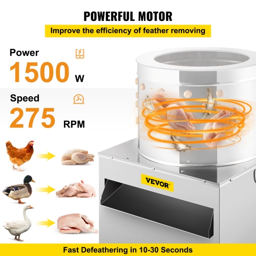 VEVOR 50cm Turkey Chicken Plucker Plucking Machine, Poultry De-Feather Stainless Steel