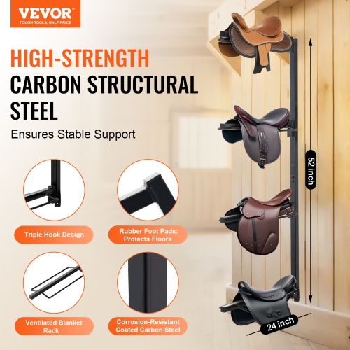 VEVOR 24 x 7 x 52 in Wall Mount Saddle Rack, Four Tiers Horse Saddle Storage Rack, Heavy Duty Equestrian Western and English Saddle Stand, Horse