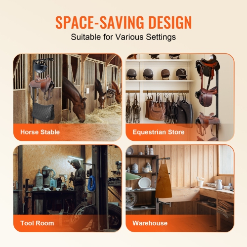 VEVOR 24 x 7 x 52 in Wall Mount Saddle Rack, Four Tiers Horse Saddle Storage Rack, Heavy Duty Equestrian Western and English Saddle Stand, Horse