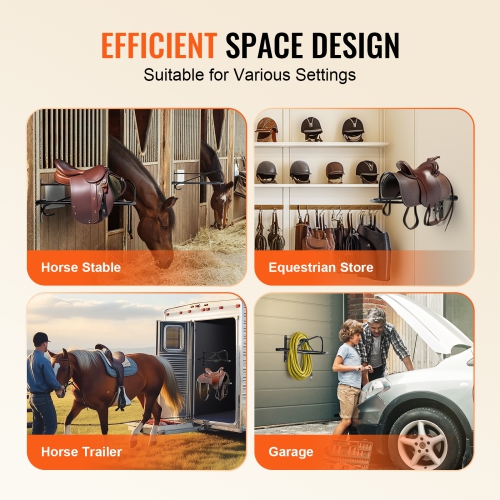 Support mural pour selle VEVOR de 27,3 x 16,3 x 12,5 po, 8 paquets de selles pour chevaux avec barre, support portatif pour selle anglais et