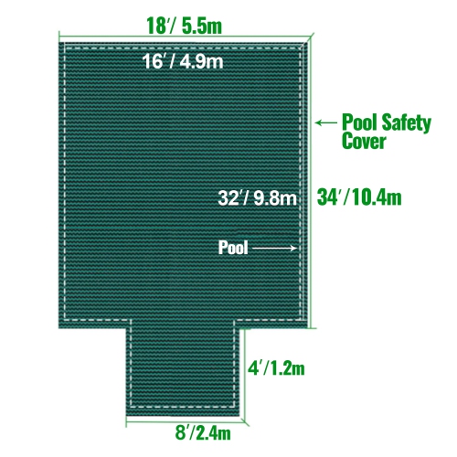 VEVOR Pool Safety Cover Fits 16x32ft Rectangle Inground Pools, Safety Pool Cover with 4x10ft Center End Step, Mesh Solid Pool Cover with Drainage
