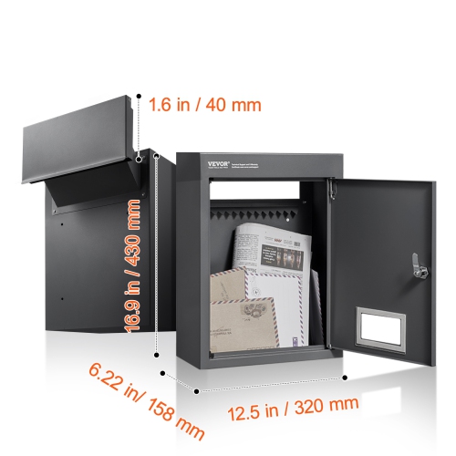 VEVOR 12.5x6.3x16.9" Through The Wall Drop Box, Heavy Duty Steel Through the Wall Mailbox with 2.8-7.9" 13" Combination Lock, Mail Drop Box, Black