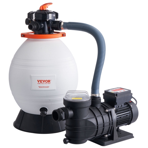 VEVOR  16-Inch Filter Pump for Above Ground Pools, 3500 Gph, 1 HP Swimming Pool Pumps System & Filters Combo Set w 6-Way Multi-Port Valve And