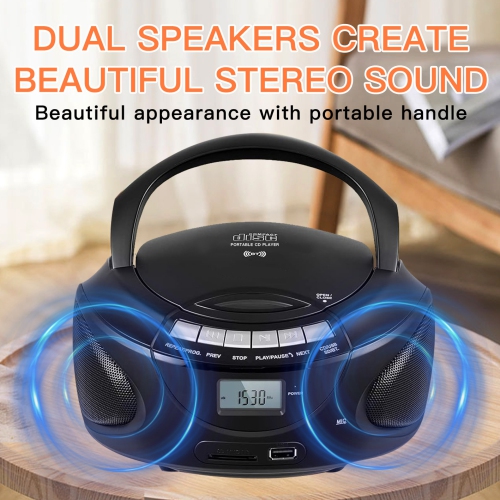 Portable CD Player for Home,CD Boombox with AM/FM Stereo Radio, Bluetooth,USB,Headphone Jack,LCD Display,Boom Box CD Player
