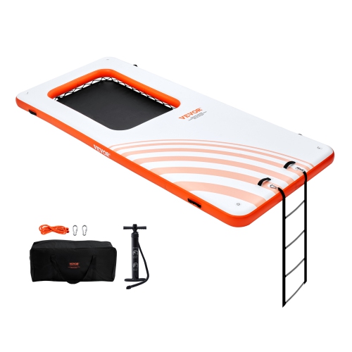 VEVOR 15x6.5FT Inflatable Floating Dock, Inflatable Dock Platform with 4*6FT Trampoline Mesh Pool, Non-Slip Floating Platform Water Mat with Portable