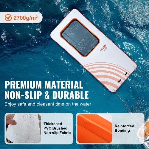 VEVOR 15x6.5FT Inflatable Floating Dock, Inflatable Dock Platform with 4*6FT Trampoline Mesh Pool, Non-Slip Floating Platform Water Mat with Portable