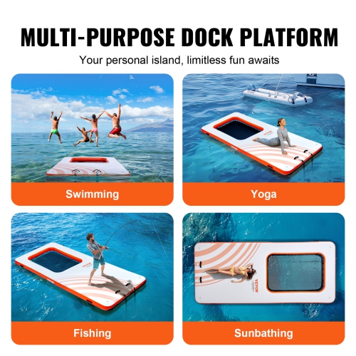 VEVOR 15x6.5FT Inflatable Floating Dock, Inflatable Dock Platform with 4*6FT Trampoline Mesh Pool, Non-Slip Floating Platform Water Mat with Portable