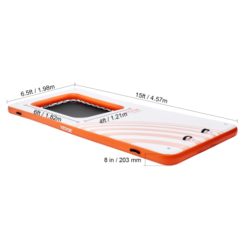 VEVOR 15x6.5FT Inflatable Floating Dock, Inflatable Dock Platform with 4*6FT Trampoline Mesh Pool, Non-Slip Floating Platform Water Mat with Portable