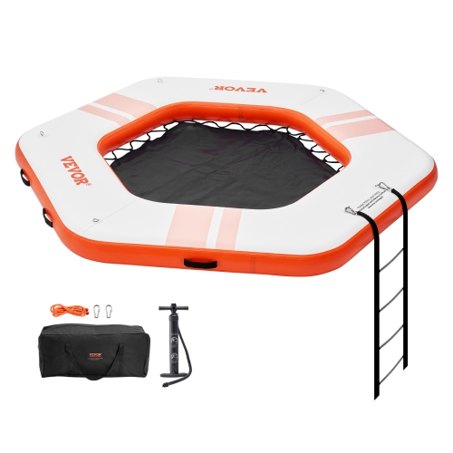 VEVOR ø8.5FT Inflatable Floating Dock, Inflatable Dock Platform with ø5FT Trampoline Mesh Pool, Non-Slip Floating Platform Water Mat with Portable