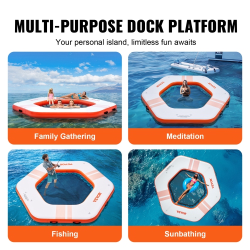 VEVOR ø8.5FT Inflatable Floating Dock, Inflatable Dock Platform with ø5FT Trampoline Mesh Pool, Non-Slip Floating Platform Water Mat with Portable