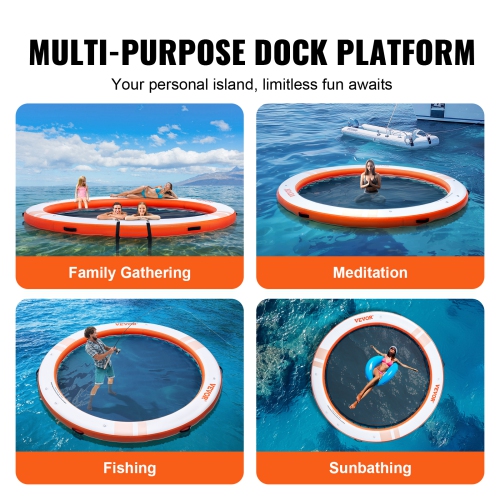 VEVOR ø10FT Inflatable Floating Dock, Inflatable Dock Platform with ø8FT Trampoline Mesh Pool, Non-Slip Floating Platform Water Mat with Portable Bag