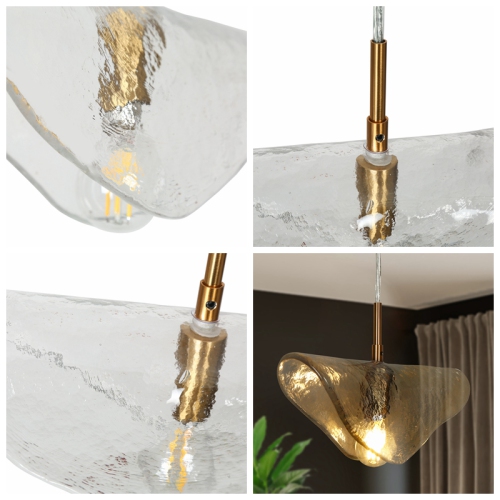 Uolfin 1-Light Brass Gold and Clear Modern/contemporary Textured glass Geometric Medium Hanging Kitchen island light