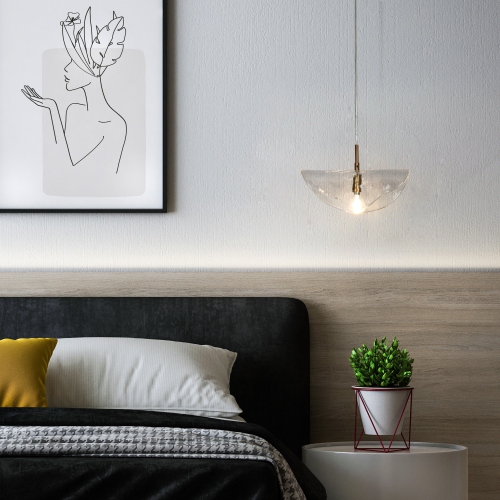 Uolfin 1-Light Brass Gold and Clear Modern/contemporary Textured glass Geometric Medium Hanging Kitchen island light