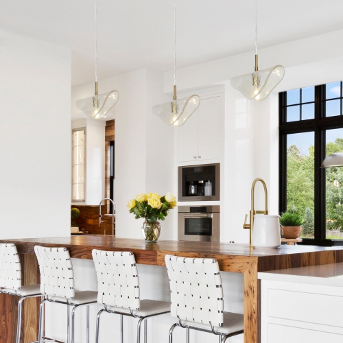 Uolfin 1-Light Brass Gold and Clear Modern/contemporary Textured glass Geometric Medium Hanging Kitchen island light