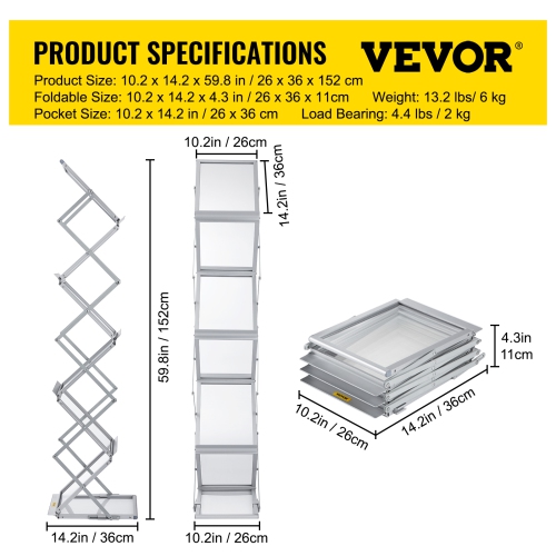 VEVOR 6 Pockets Pop-Up Foldable Magazine Display Rack, Brochure Display Stand,Double-Sided Display Catalog Literature Holder Stand, Portable with
