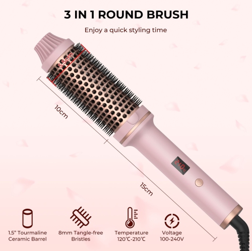 Curling Iron Thermal Brush,3-in-1 PTC Heated Thermal Brush,Hot-air Brush for Hair Styling