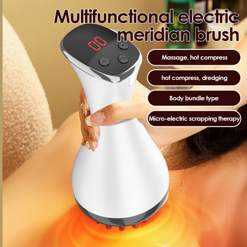 Electric Meridian Massage Brush,Home Use Abdominal Massager Scraping Device for Shoulder & Neck,Vibration Red Light Massager for Full Body