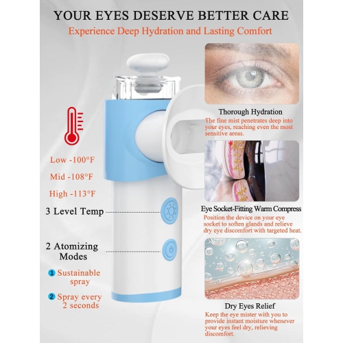 Eye Steamer for Dry Eye,Portable Heated USB Nano Eye Mist Sprayer with Warm Compress for Dry Eyes & Stye Relief,Rechargeable Eye Drop Steamer for