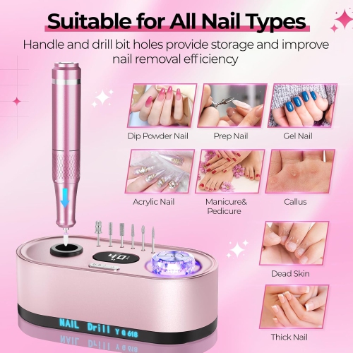 Electric Nail Drill 40000RPM Electric Nail File Kit File Nail Drill Machine with LCD Display for Acrylic Gel Nail,Manicure Pedicure Polishing Nail