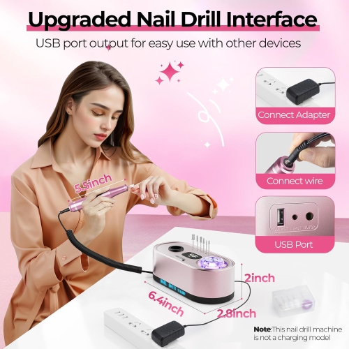Electric Nail Drill 40000RPM Electric Nail File Kit File Nail Drill Machine with LCD Display for Acrylic Gel Nail,Manicure Pedicure Polishing Nail