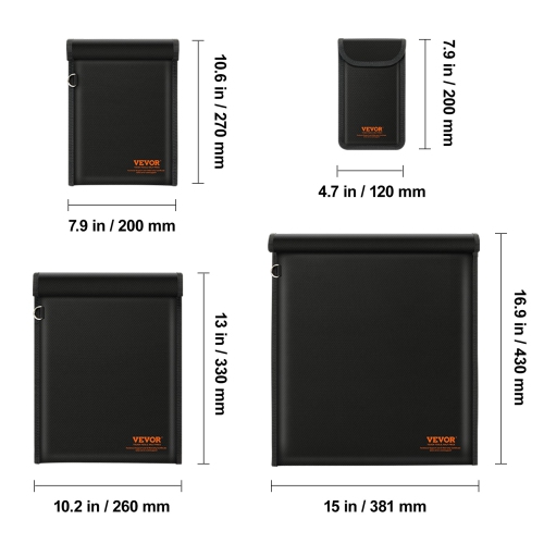 VEVOR 4 Pack Faraday Bags, Faraday Pouch Set for Laptop, Tablet (13x10.2"), Phone (7.87x4.7") & Radio (10.6x7.8"), Fireproof Signal Blocking Holder,