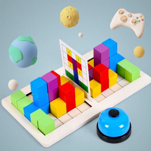 Double Battle Building Blocks Wooden Cube Puzzle, Educational Intelligence Game Logic Toy