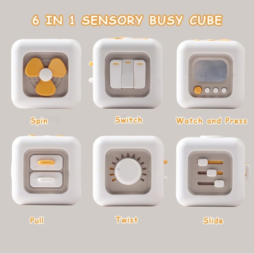 Busy Activity Cube Toy, Montessori Toy, Car Travel Sensory Toy for 1-3 Years Old Boys & Girls