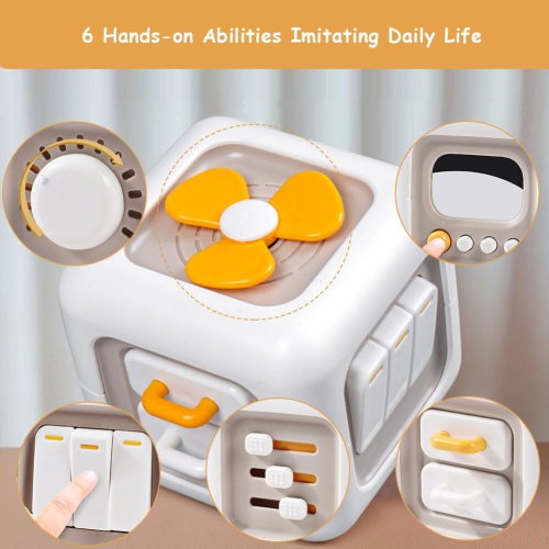 Busy Activity Cube Toy, Montessori Toy, Car Travel Sensory Toy for 1-3 Years Old Boys & Girls