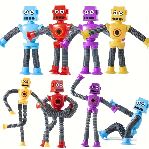 Strong Suction Cup Robot Toy, 8 Pieces Telescopic Pop-Up Tube Robot Toys, Boys & Girls Birthday Gift