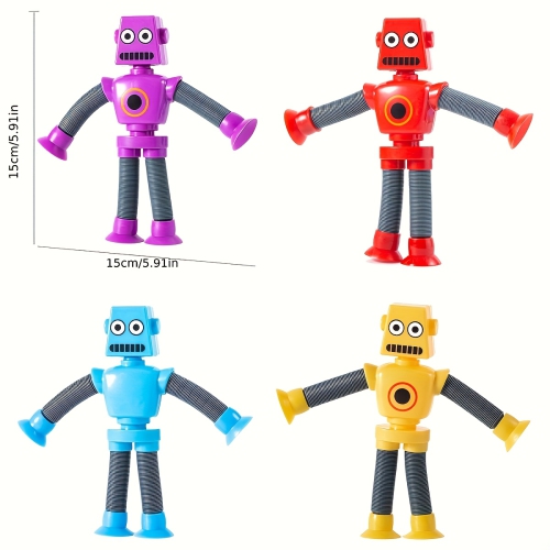Strong Suction Cup Robot Toy, 8 Pieces Telescopic Pop-Up Tube Robot Toys, Boys & Girls Birthday Gift