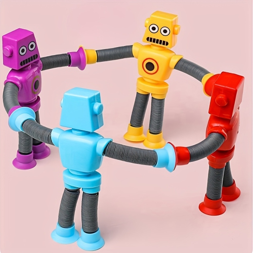 Strong Suction Cup Robot Toy, 8 Pieces Telescopic Pop-Up Tube Robot Toys, Boys & Girls Birthday Gift