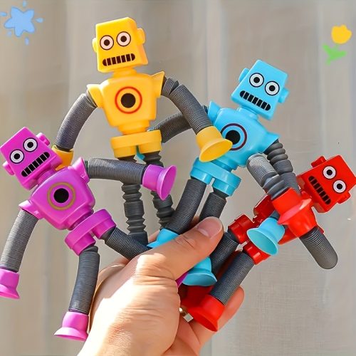 Strong Suction Cup Robot Toy, 8 Pieces Telescopic Pop-Up Tube Robot Toys, Boys & Girls Birthday Gift