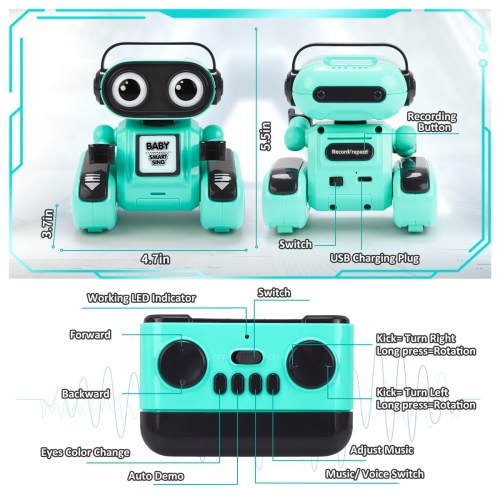 Jouets robots télécommandés pour garçons et filles, robot intelligent rechargeable avec lumière LED, chant et danse, fonction d'enregistrement
