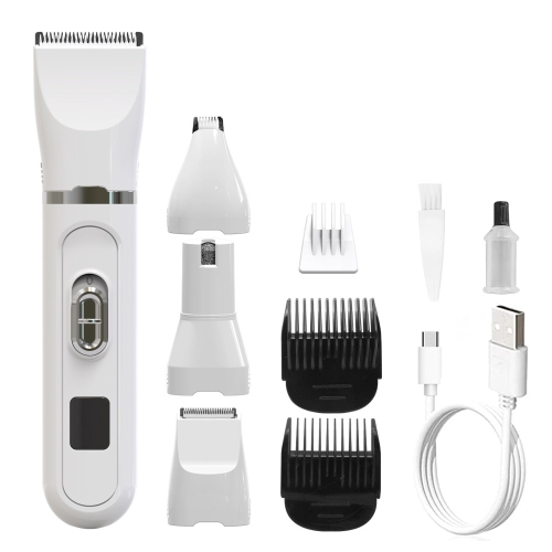 4-in-1 Dog Grooming Kit,Rechargeable Dog Hair Clipper with LED Display,Low Noise Electric Dog Paw Trimmer & Nail Grinder,Cordless Pet Shaver for Cats
