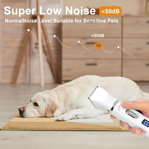 4-in-1 Dog Grooming Kit,Rechargeable Dog Hair Clipper with LED Display,Low Noise Electric Dog Paw Trimmer & Nail Grinder,Cordless Pet Shaver for Cats