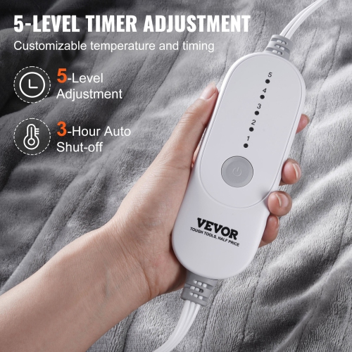 VEVOR 50" x 60" Heated Blanket Electric Throw, Soft Flannel & Sherpa Heating Blanket with 3 Hours Timer Auto-off, 5 Heating Levels for Sofa, ETL &