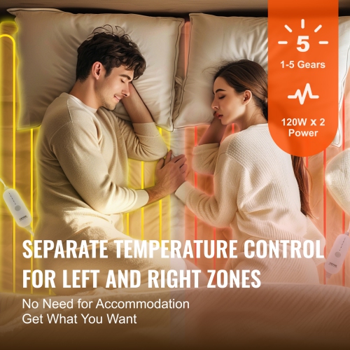 VEVOR 60 x 80 in Heated Mattress Pad,Queen Electric Bed Warmer with 1-5 Heat Settings Control, 10-Hour Auto Shut Off,Breathable Coral Fleece Heating