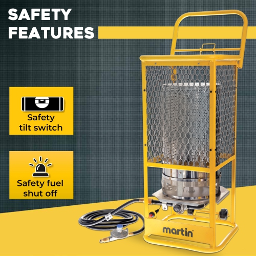 Martin GF125LP 360-Degrees Radiant Heater - 125,000 BTU Portable Infrared Propane Gas Heater on Wheels; Surround Heat for Outdoor Use, Construction