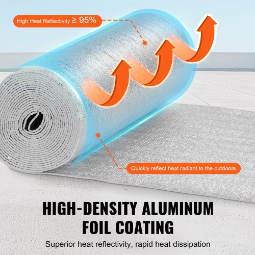 VEVOR 3.2 mm 24 in x 25 ft Double Reflective Insulation Roll, Foam Core Radiant Barrier, Double-Sided Aluminum Foil EPE Foam Heat Reflective Shield,